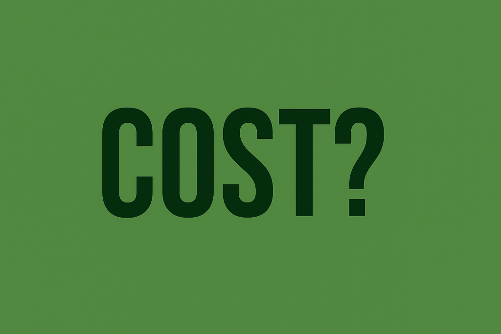 Cost inquiry graphic for tree services in Bettendorf, Iowa, featuring bold text "COST?" on a green background, emphasizing pricing concerns related to tree care services.